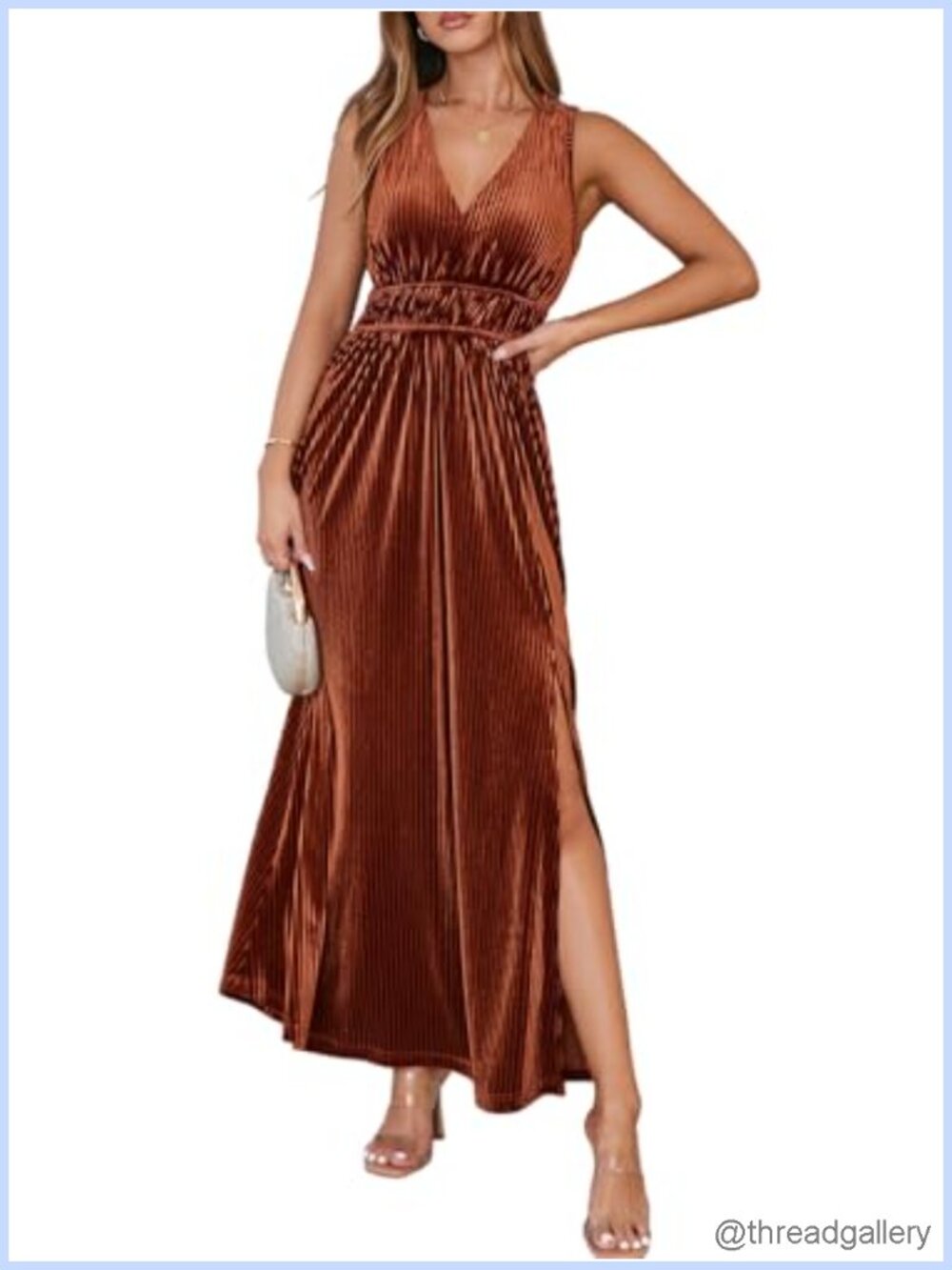 Women's Sleeveless Velvet Maxi Dress High Slit Formal Cocktail Dress